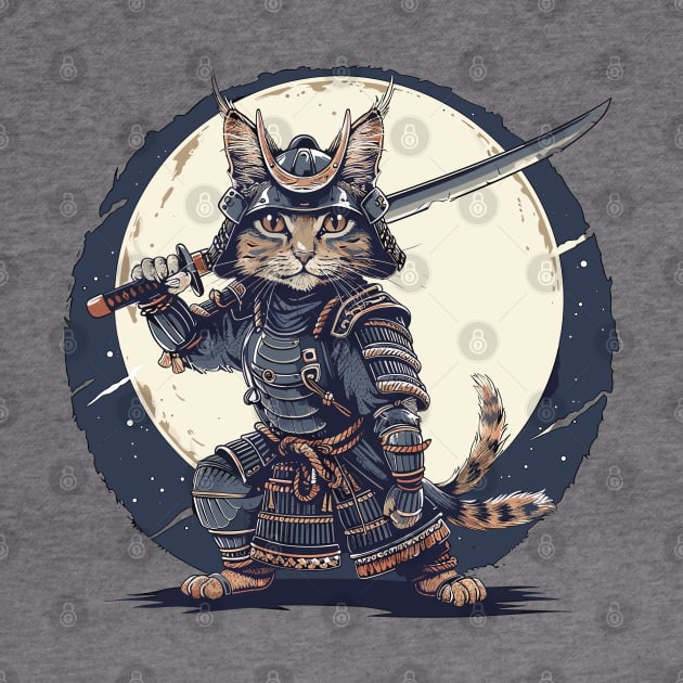 Ancient Ninja Cat Japanese Kitten Katana Cat Samurai Cat by RetroZin